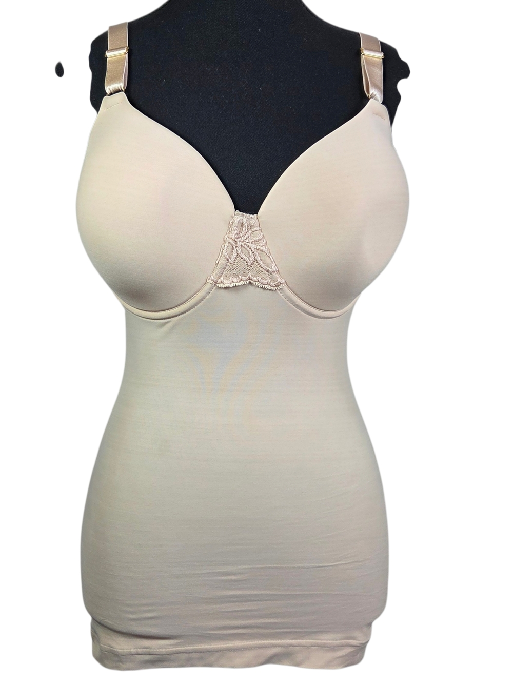 Shapeez Tankee Long Nude Shaping Camisole with Built-In Bra and Lace Trim Size L